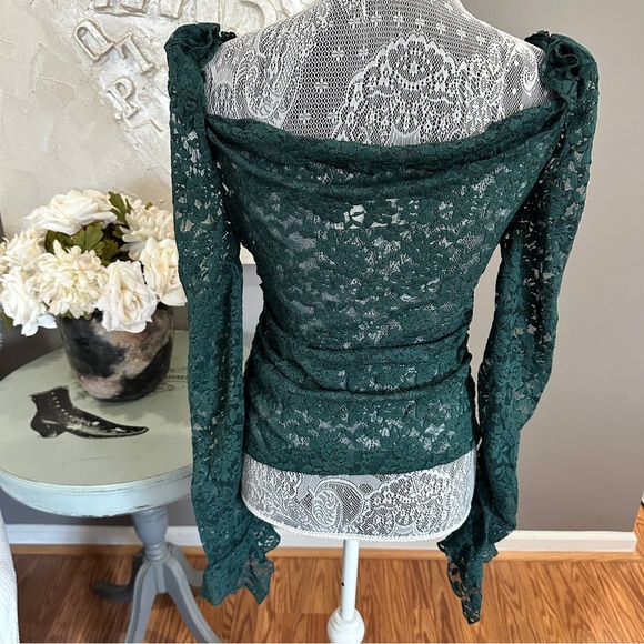 Anthropologie Long Sleeve Green 100% Lace Top Size Medium - Picture 10 of 16